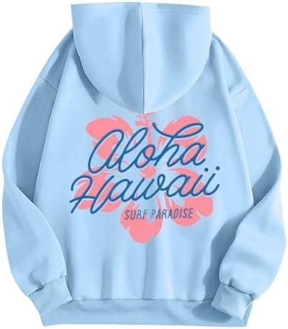 Womens Fashion Floral Letter Print Hoodies Cute Preppy Sweatshirt Casual Loose Long Sleeve Drawstring Pocket Pullovers